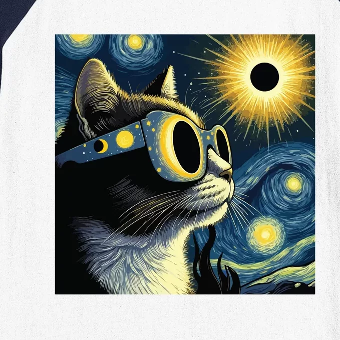 Funny Cat With Solar Eclipse Sunglasses Baseball Sleeve Shirt