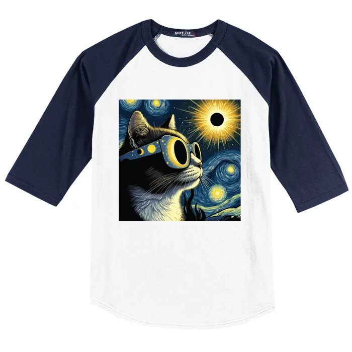 Funny Cat With Solar Eclipse Sunglasses Baseball Sleeve Shirt