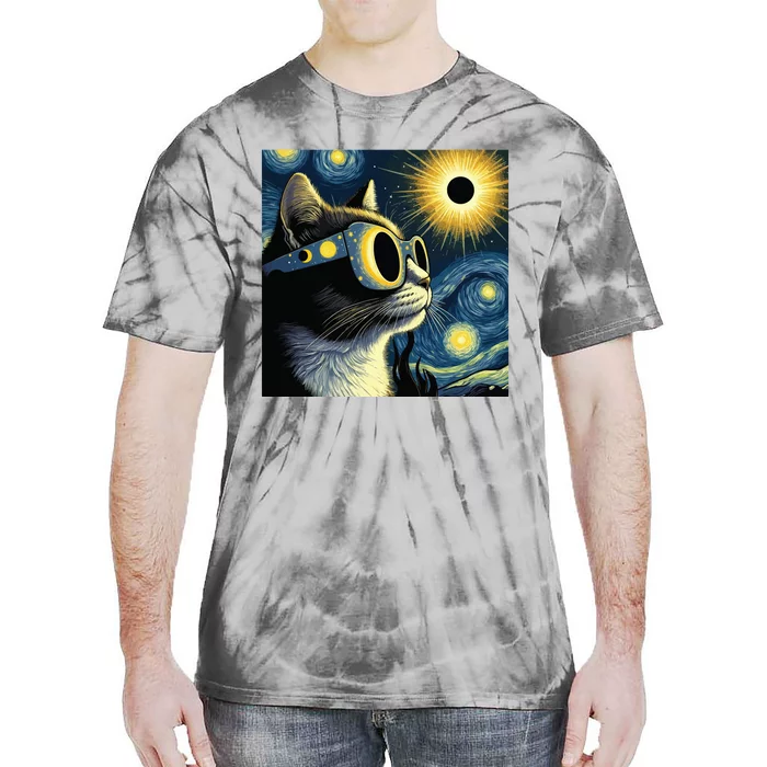 Funny Cat With Solar Eclipse Sunglasses Tie-Dye T-Shirt