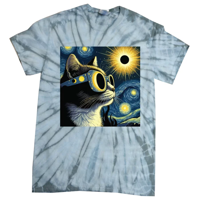 Funny Cat With Solar Eclipse Sunglasses Tie-Dye T-Shirt