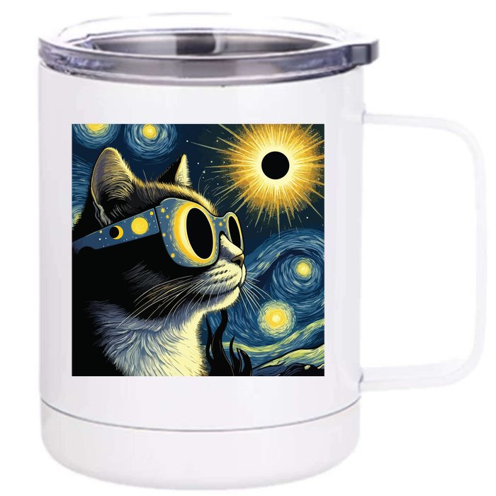 Funny Cat With Solar Eclipse Sunglasses Front & Back 12oz Stainless Steel Tumbler Cup