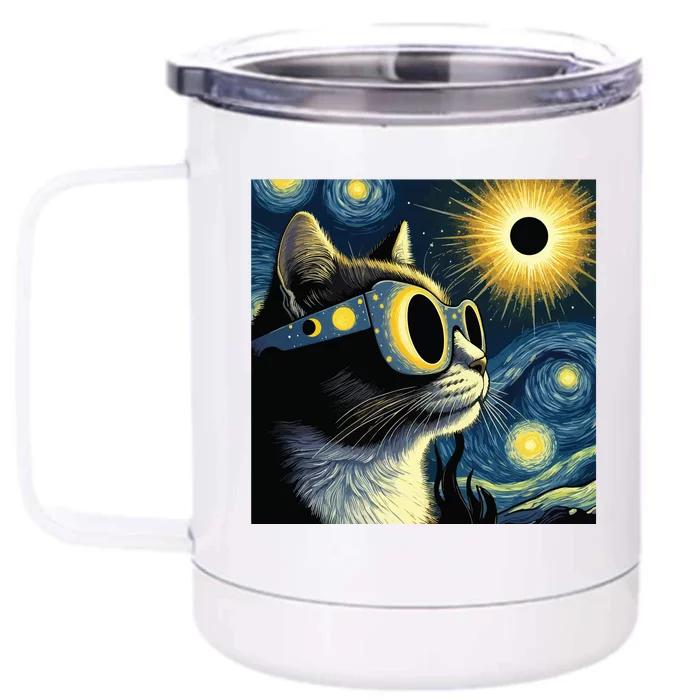 Funny Cat With Solar Eclipse Sunglasses Front & Back 12oz Stainless Steel Tumbler Cup