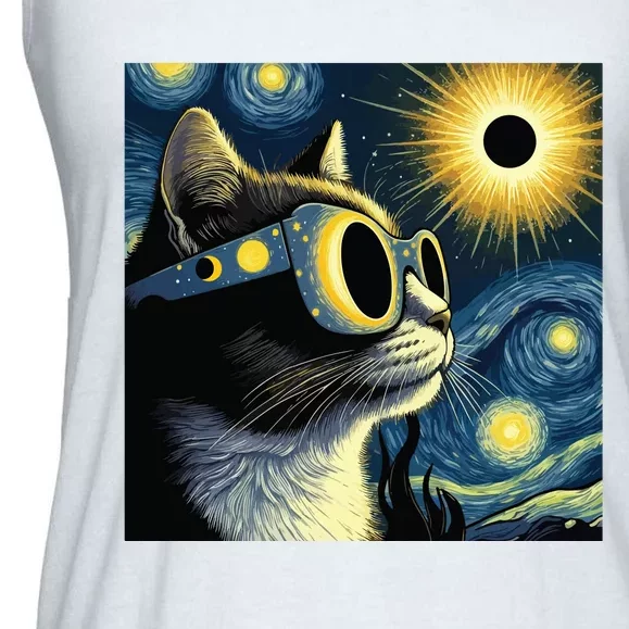 Funny Cat With Solar Eclipse Sunglasses Ladies Essential Flowy Tank