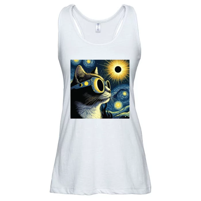 Funny Cat With Solar Eclipse Sunglasses Ladies Essential Flowy Tank