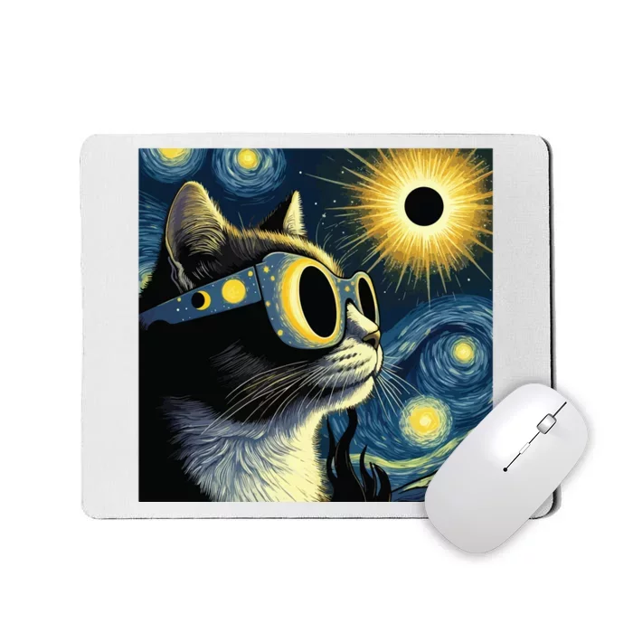 Funny Cat With Solar Eclipse Sunglasses Mousepad