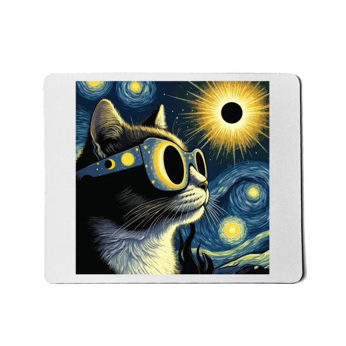 Funny Cat With Solar Eclipse Sunglasses Mousepad