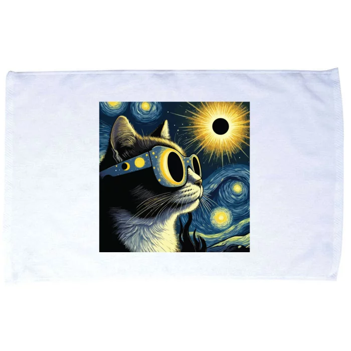 Funny Cat With Solar Eclipse Sunglasses Microfiber Hand Towel