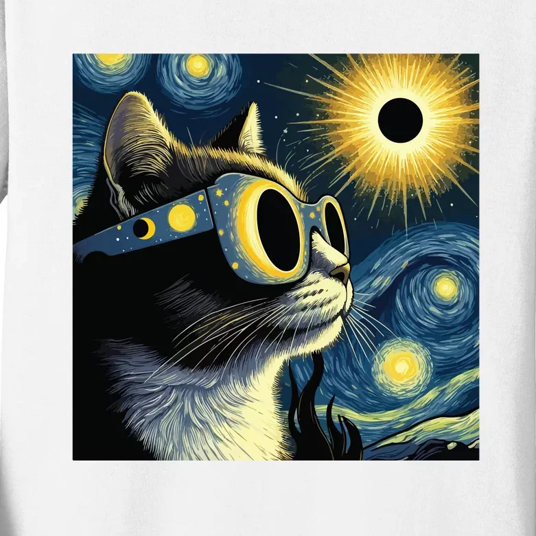 Funny Cat With Solar Eclipse Sunglasses Kids Long Sleeve Shirt