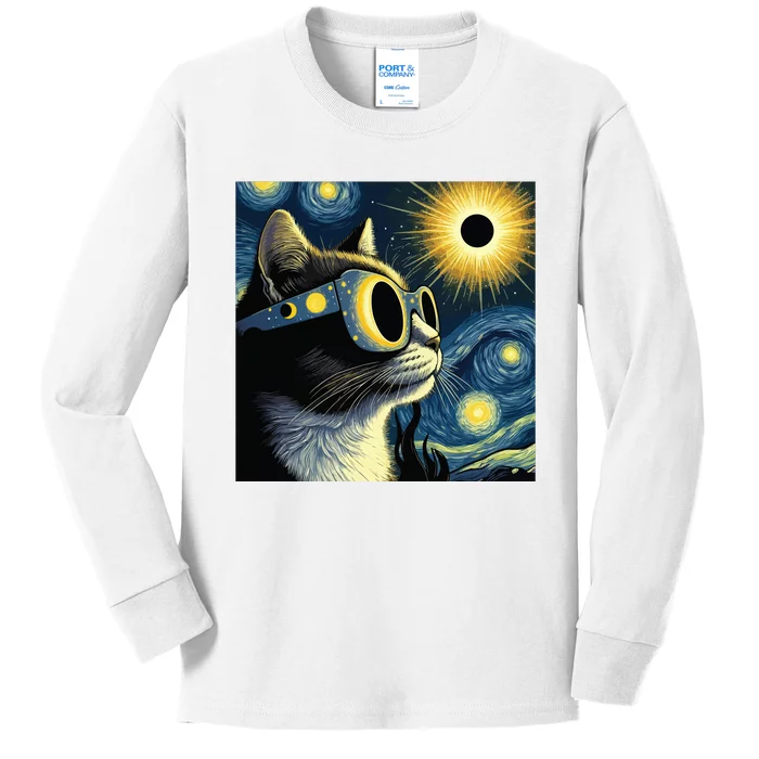 Funny Cat With Solar Eclipse Sunglasses Kids Long Sleeve Shirt