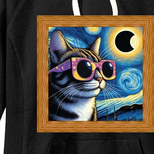 Funny Cat Wearing Solar Eclipse Glasses Women's Fleece Hoodie