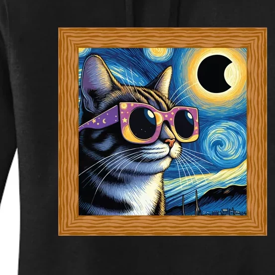 Funny Cat Wearing Solar Eclipse Glasses Women's Pullover Hoodie