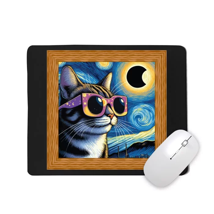 Funny Cat Wearing Solar Eclipse Glasses Mousepad