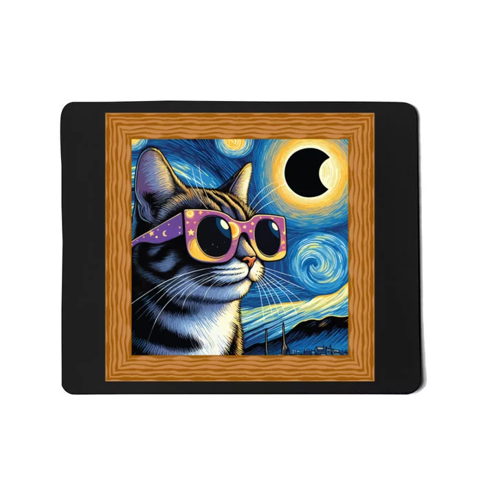 Funny Cat Wearing Solar Eclipse Glasses Mousepad