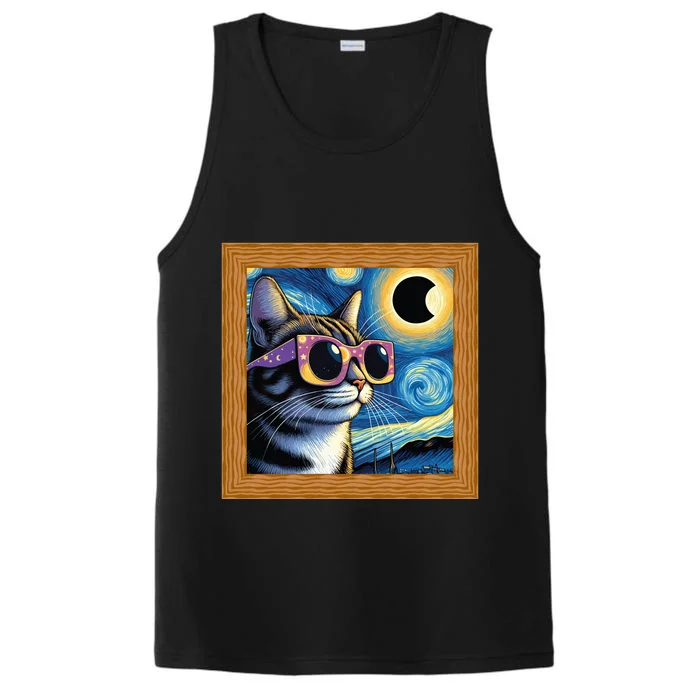 Funny Cat Wearing Solar Eclipse Glasses Performance Tank