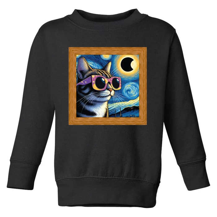 Funny Cat Wearing Solar Eclipse Glasses Toddler Sweatshirt