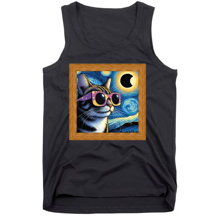 Funny Cat Wearing Solar Eclipse Glasses Tank Top