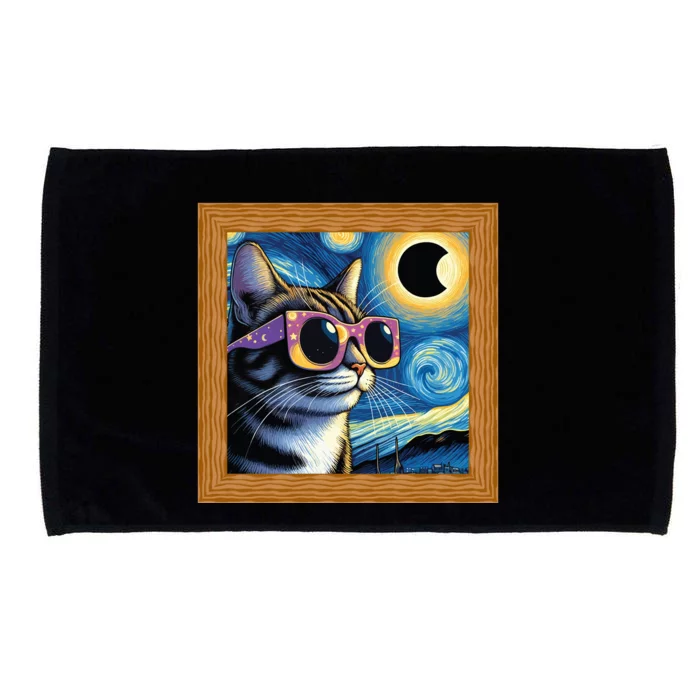 Funny Cat Wearing Solar Eclipse Glasses Microfiber Hand Towel