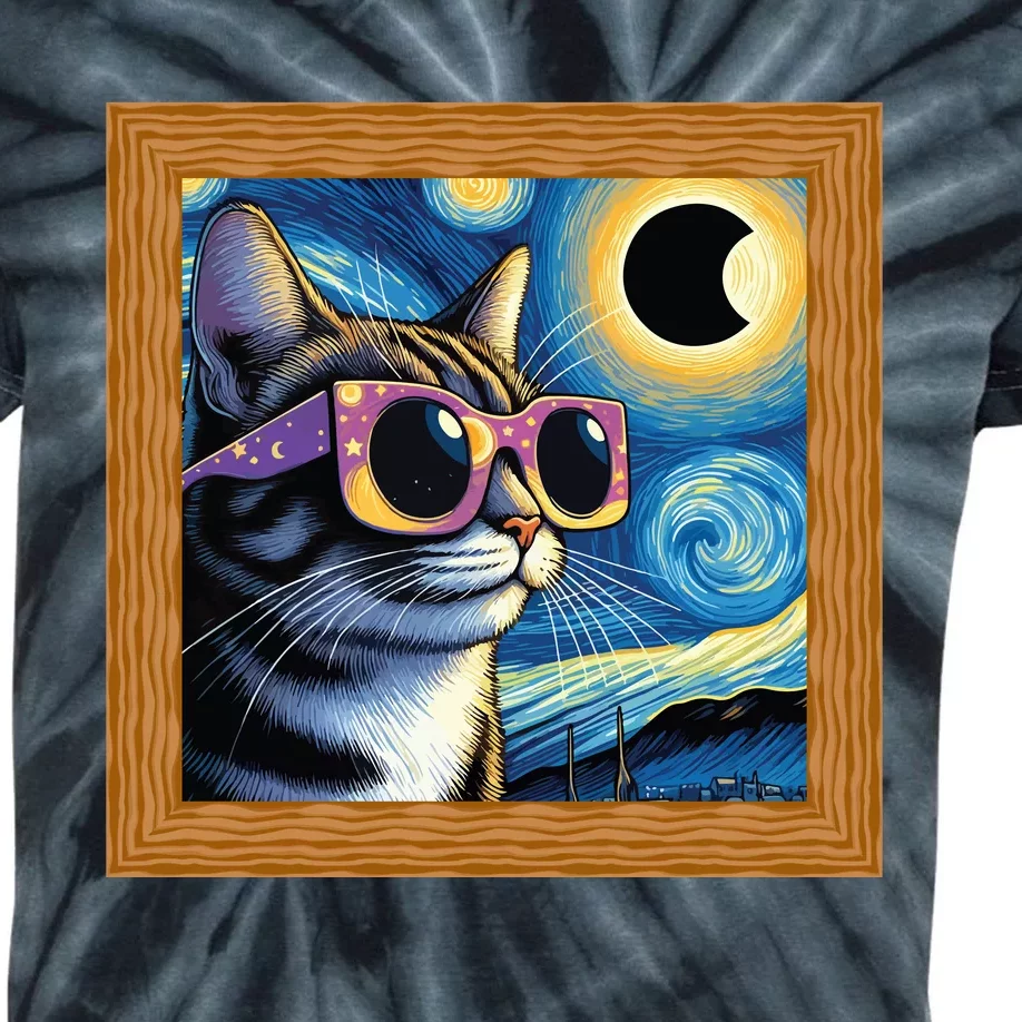 Funny Cat Wearing Solar Eclipse Glasses Kids Tie-Dye T-Shirt