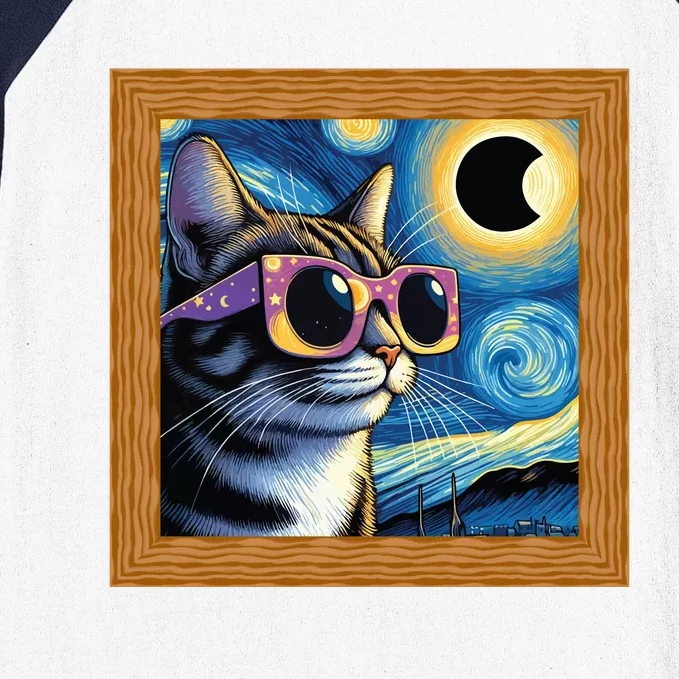 Funny Cat Wearing Solar Eclipse Glasses Baseball Sleeve Shirt