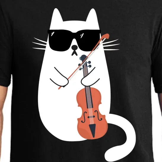 Funny Cat Wearing Sunglasses Playing Violin Viola Musician Gift Pajama Set