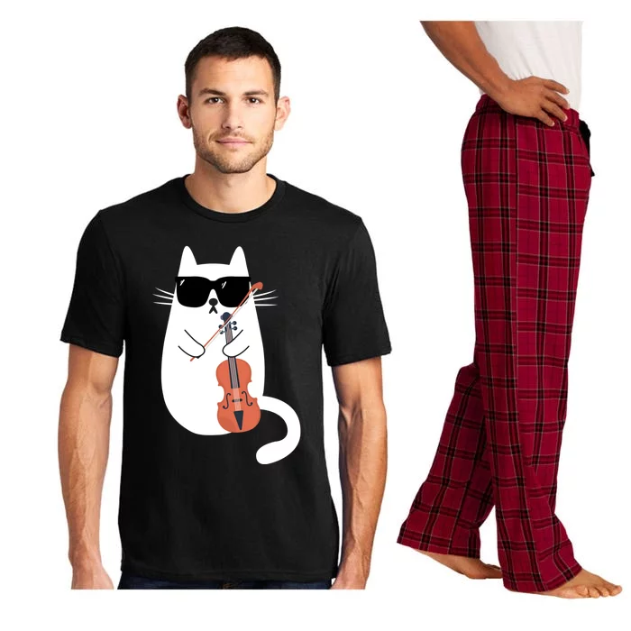 Funny Cat Wearing Sunglasses Playing Violin Viola Musician Gift Pajama Set