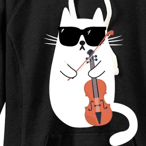 Funny Cat Wearing Sunglasses Playing Violin Viola Musician Gift Women's Fleece Hoodie