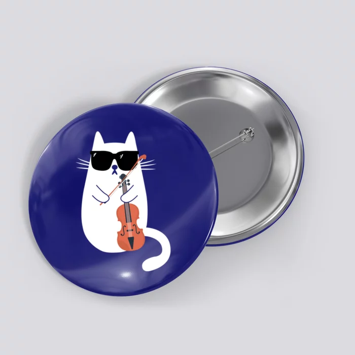 Funny Cat Wearing Sunglasses Playing Violin Viola Musician Gift Button