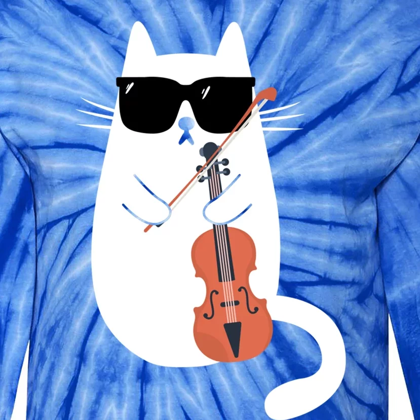 Funny Cat Wearing Sunglasses Playing Violin Viola Musician Gift Tie-Dye Long Sleeve Shirt