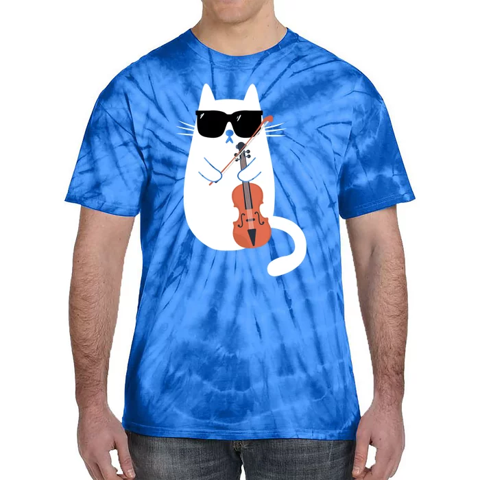 Funny Cat Wearing Sunglasses Playing Violin Viola Musician Gift Tie-Dye T-Shirt