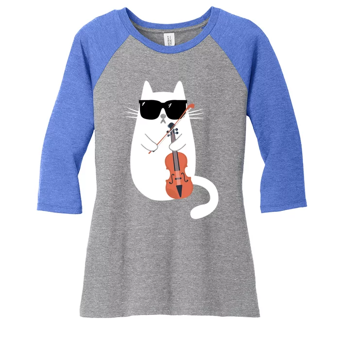 Funny Cat Wearing Sunglasses Playing Violin Viola Musician Gift Women's Tri-Blend 3/4-Sleeve Raglan Shirt