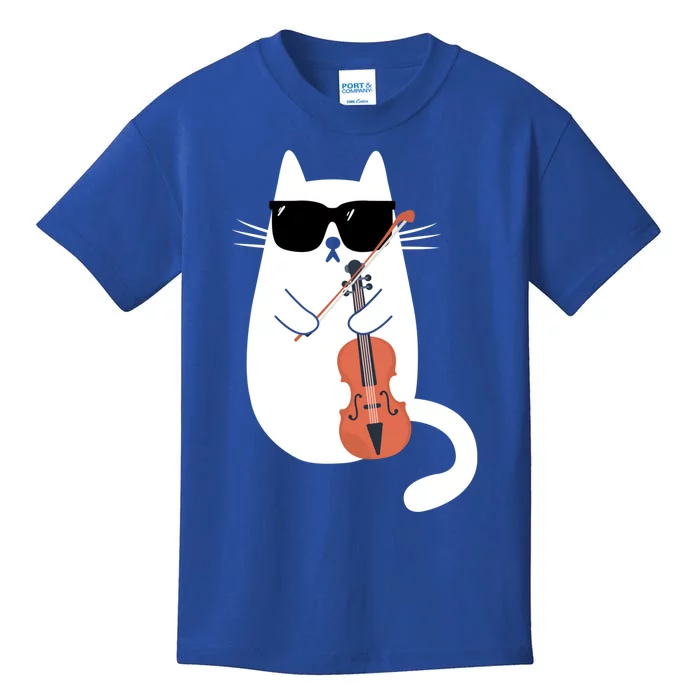 Funny Cat Wearing Sunglasses Playing Violin Viola Musician Gift Kids T-Shirt