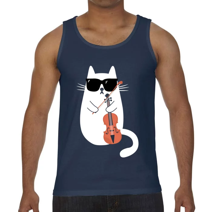 Funny Cat Wearing Sunglasses Playing Violin Viola Musician Gift Comfort Colors® Tank Top