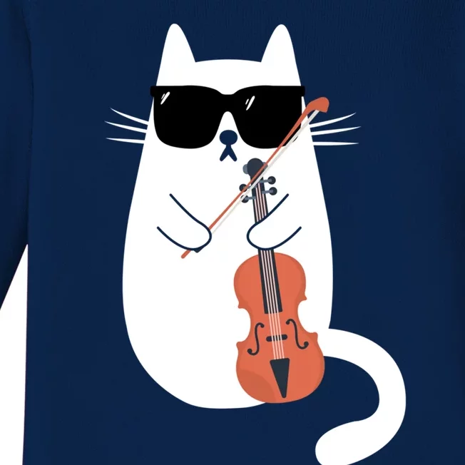 Funny Cat Wearing Sunglasses Playing Violin Viola Musician Gift Baby Long Sleeve Bodysuit