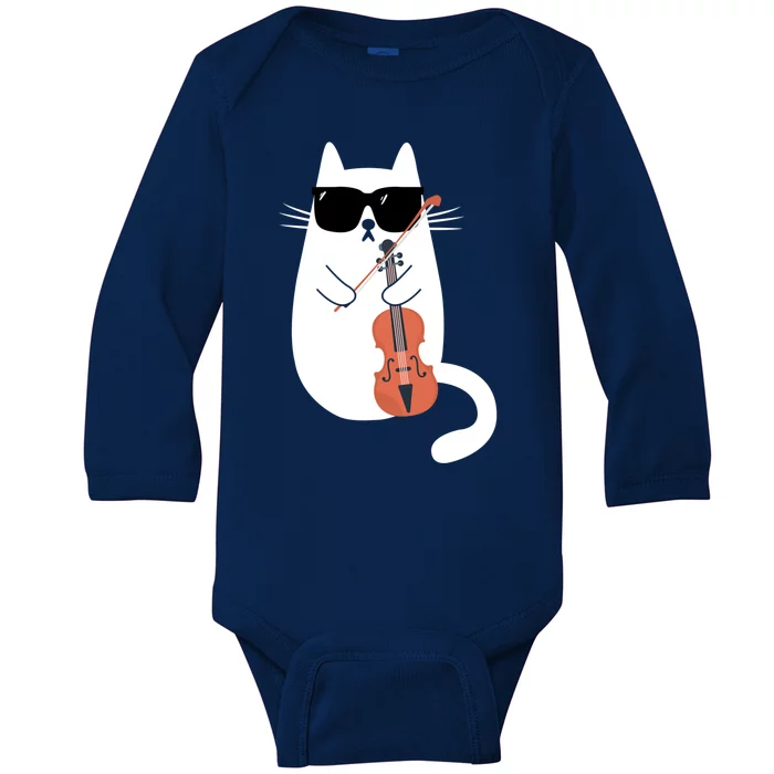 Funny Cat Wearing Sunglasses Playing Violin Viola Musician Gift Baby Long Sleeve Bodysuit