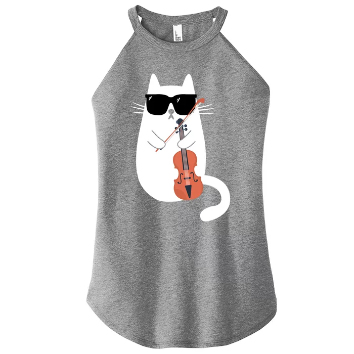 Funny Cat Wearing Sunglasses Playing Violin Viola Musician Gift Women’s Perfect Tri Rocker Tank