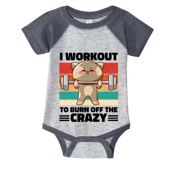 Funny Cat Workout Gym Retro Vintage Fitness Weightlifting Infant Baby Jersey Bodysuit