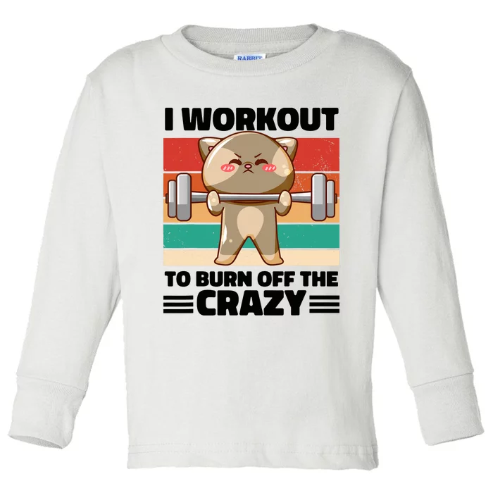 Funny Cat Workout Gym Retro Vintage Fitness Weightlifting Toddler Long Sleeve Shirt