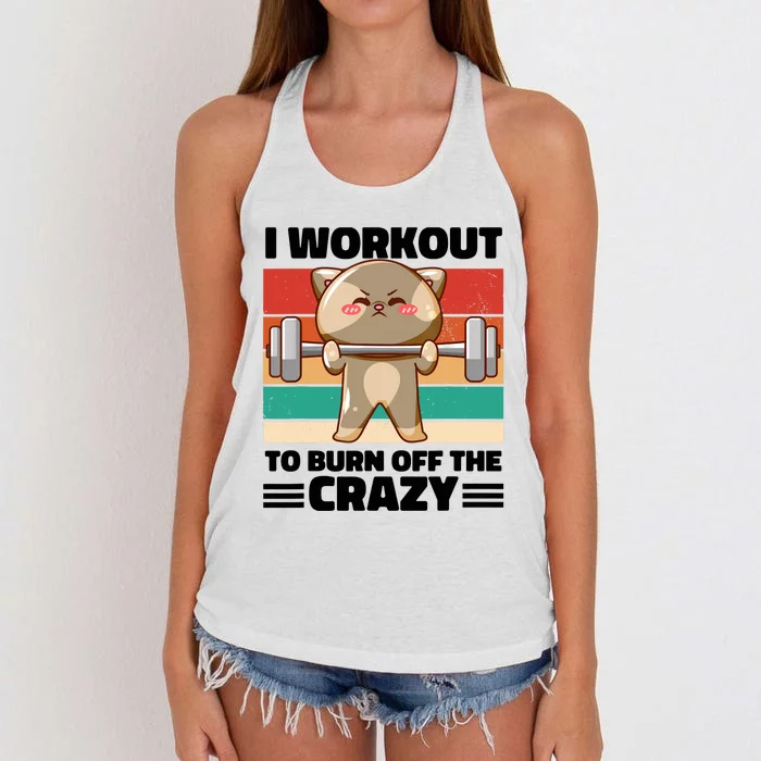 Funny Cat Workout Gym Retro Vintage Fitness Weightlifting Women's Knotted Racerback Tank