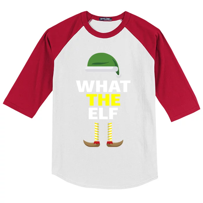 Funny Christmas What The Elf Distressed Gift Kids Colorblock Raglan Jersey