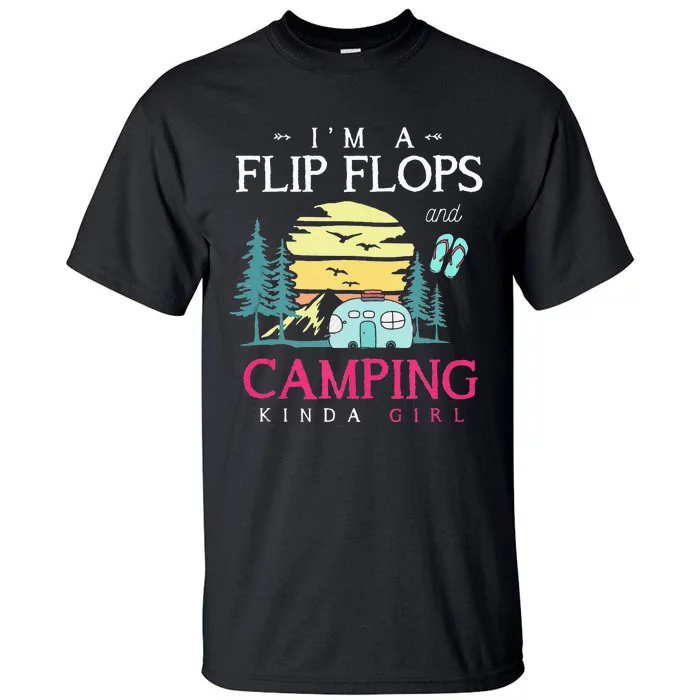 Funny Camper Women Camp Flip Flops Retro Camping Tall T-Shirt