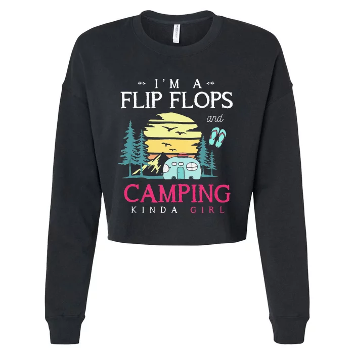 Funny Camper Women Camp Flip Flops Retro Camping Cropped Pullover Crew