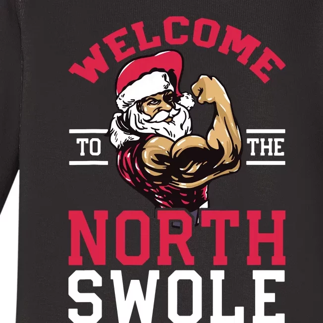 Funny Christmas Weightlifting Workout North Swole Baby Long Sleeve Bodysuit