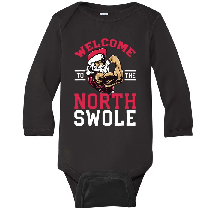 Funny Christmas Weightlifting Workout North Swole Baby Long Sleeve Bodysuit