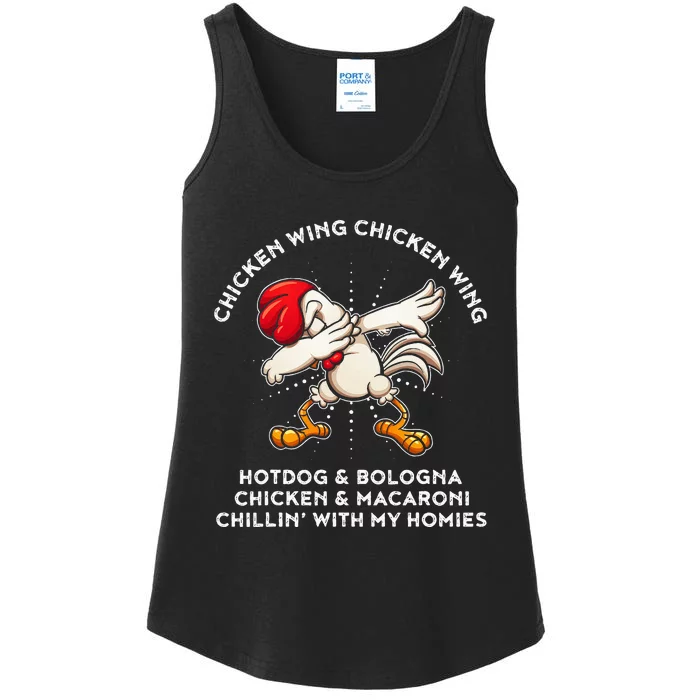 Funny Chicken Wing Song Lyric Hot Dog Bologna Macaroni Ladies Essential Tank