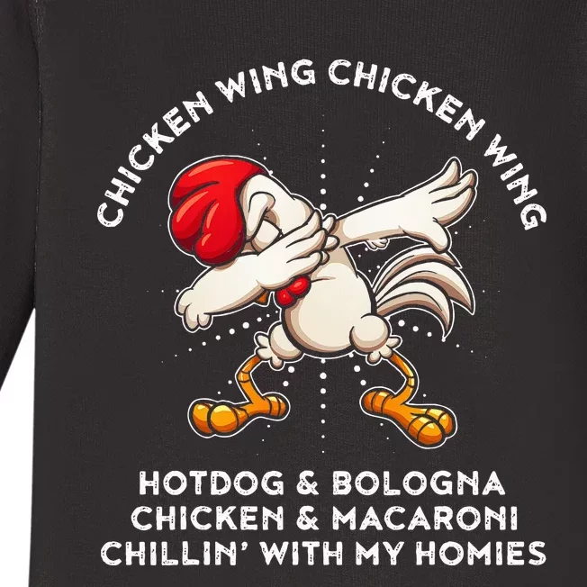 Funny Chicken Wing Song Lyric Hot Dog Bologna Macaroni Baby Long Sleeve Bodysuit