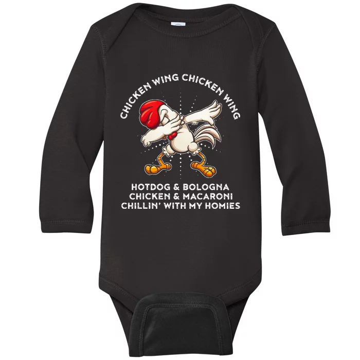 Funny Chicken Wing Song Lyric Hot Dog Bologna Macaroni Baby Long Sleeve Bodysuit