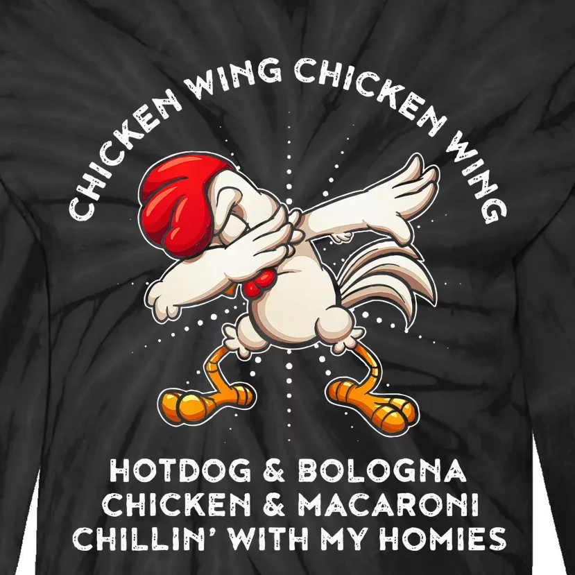 Funny Chicken Wing Song Lyric Hot Dog Bologna Macaroni Tie-Dye Long Sleeve Shirt