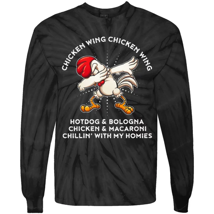 Funny Chicken Wing Song Lyric Hot Dog Bologna Macaroni Tie-Dye Long Sleeve Shirt