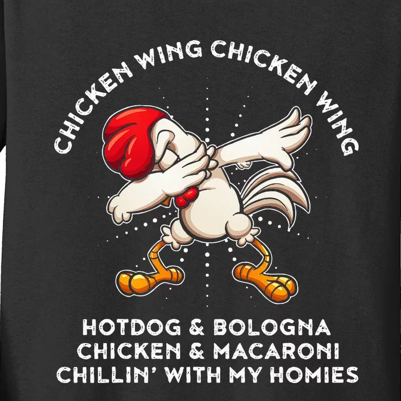 Funny Chicken Wing Song Lyric Hot Dog Bologna Macaroni Kids Long Sleeve Shirt