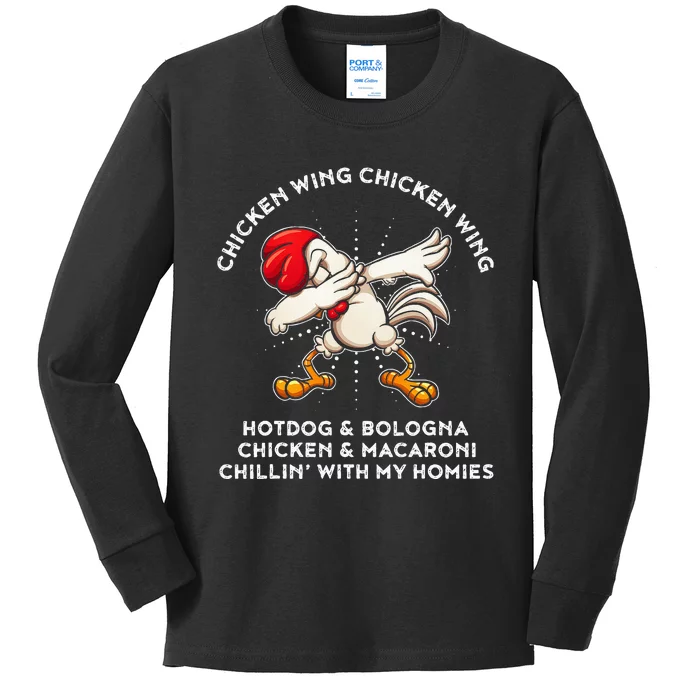 Funny Chicken Wing Song Lyric Hot Dog Bologna Macaroni Kids Long Sleeve Shirt